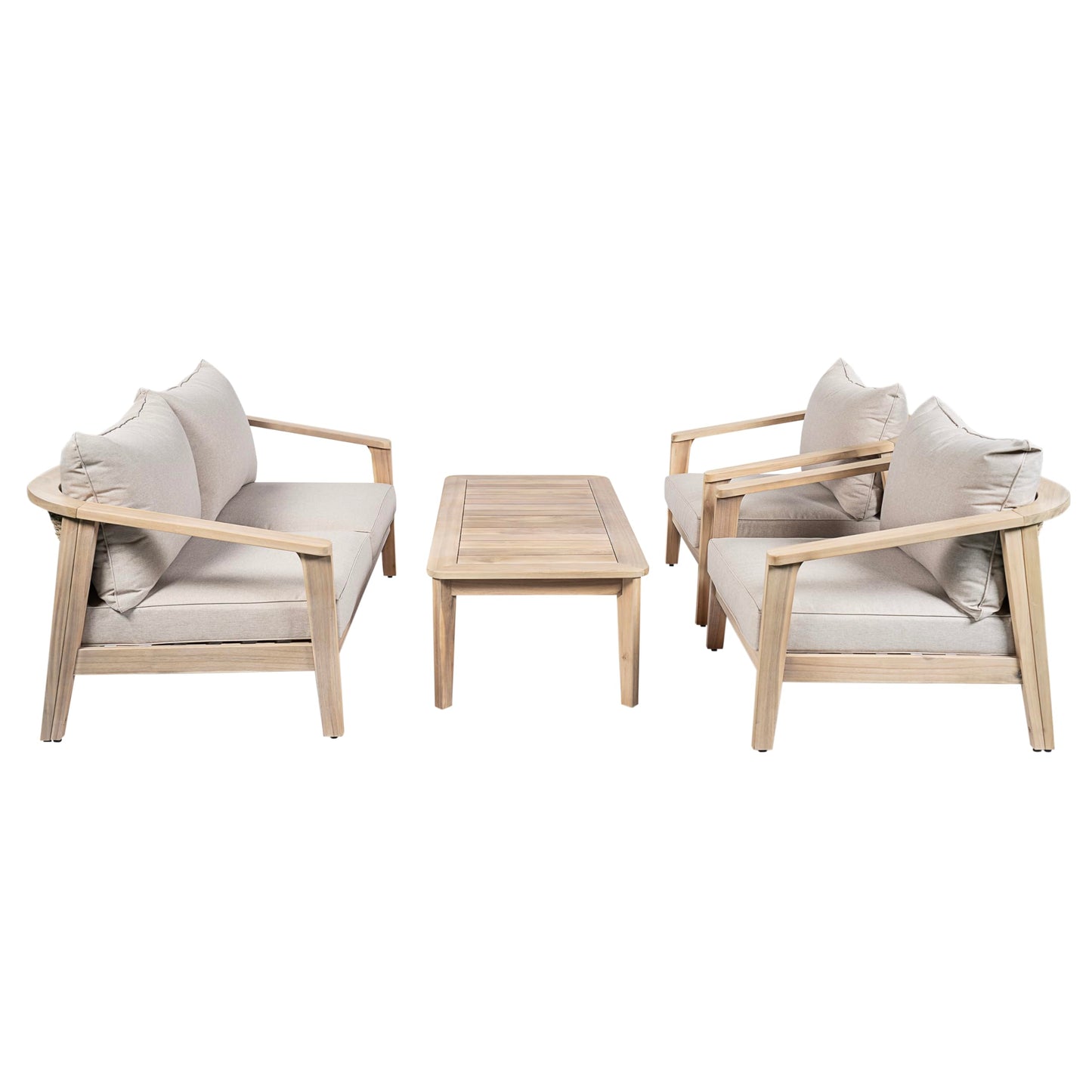GDFStudio Mayeo 4-Piece Acacia Wood Patio Furniture Set, Outdoor Conversation Sofa Set with Club Chair and Coffee Table, Patio Sectional Chat Set for Backyard Balcony, Light White+Beige