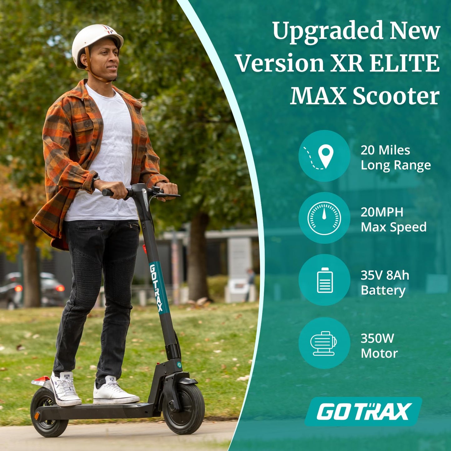 Gotrax XR Elite MAX Electric Scooter -10" Pneumatic Tires, Max 20 Miles Range & Retrospec Dakota Bicycle/Skateboard Helmet for Adults - Commuter, Bike, Skate
