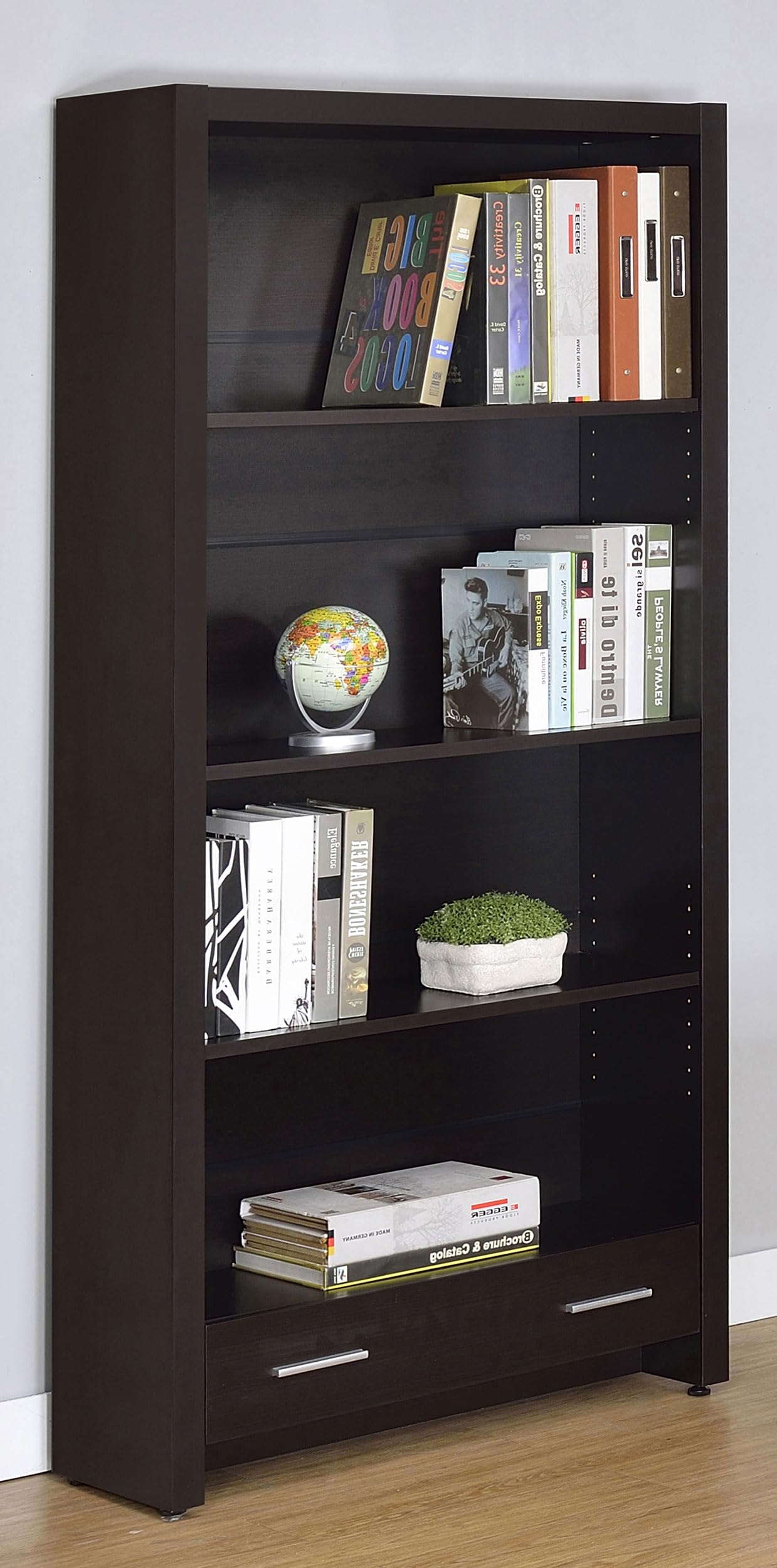 Coaster Home Furnishings - Skylar - MDF & Laminated - Bookcase with Drawer with Hidden Storage and 2 Adjustable Shelves - Transitional - Home Office - 71-Inch - Cappuccino - 800905