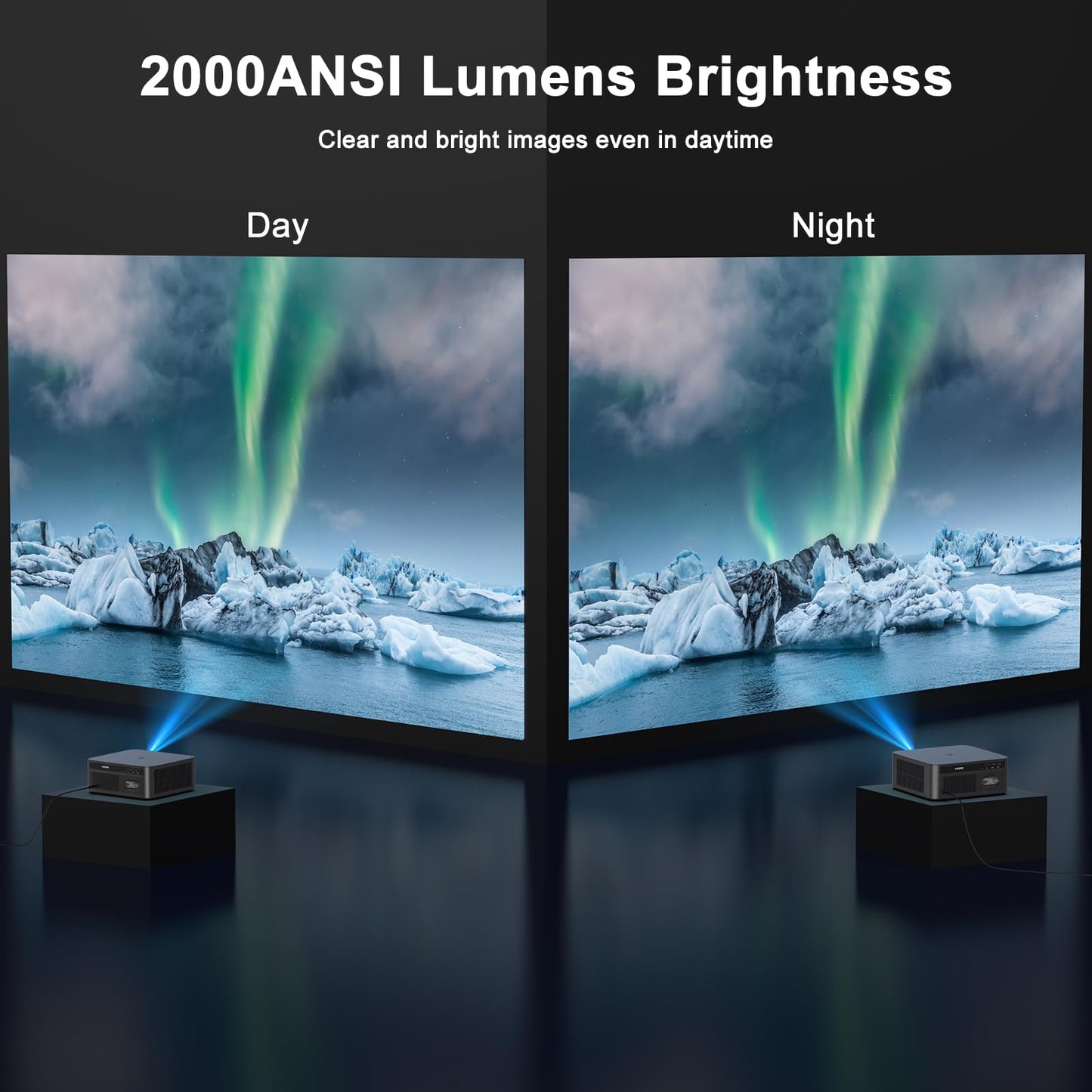 2000 ANSI Lumens Outdoor Projector with Built-in Streaming Apps, HAPPRUN 4K Decoding Movie Home Theater with Auto Focus, Dolby Audio, Wi-Fi Bluetooth, Compatible with Phone & PC, Indoor & Outdoor Use