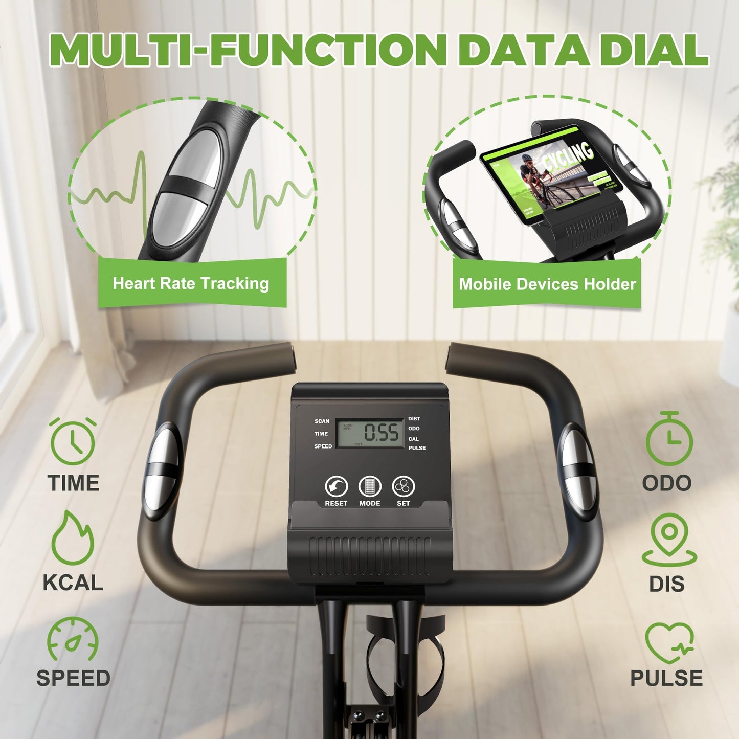 Caromix Folding Exercise Bike, 5 in 1 Stationary Bike with 16-Level Adjustable Magnetic Resistance, 330LB Capacity Indoor Workout Bike, Foldable Exercise Bike for Seniors and Adult