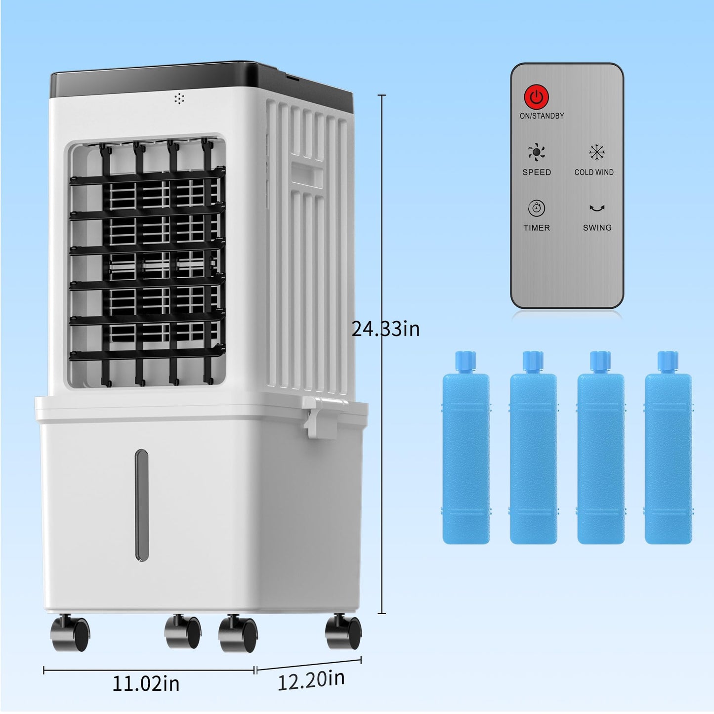 Portable Air Conditioners, Swamp Cooler Portable AC Unit with Removable 2.6 Gal Water Tank, Windowless Evaporative Air Cooler with 3 Speeds for Bedroom & Office, Fast Cooling Portable AC for Home Use
