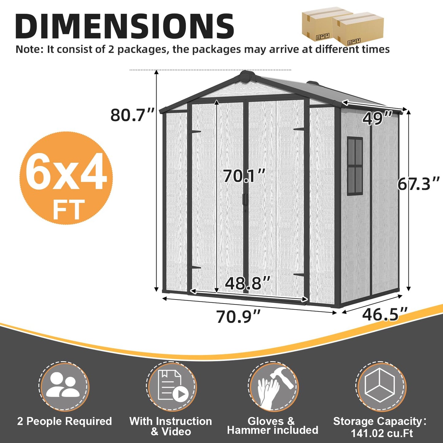 MELLCOM 6x4 FT Resin Outdoor Shed with Lockable Door and Floor, Garden Plastic Storage Shed with Windows, Resin Outdoor Storage Tool Shed for Bike, Garbage Can, Lawnmower