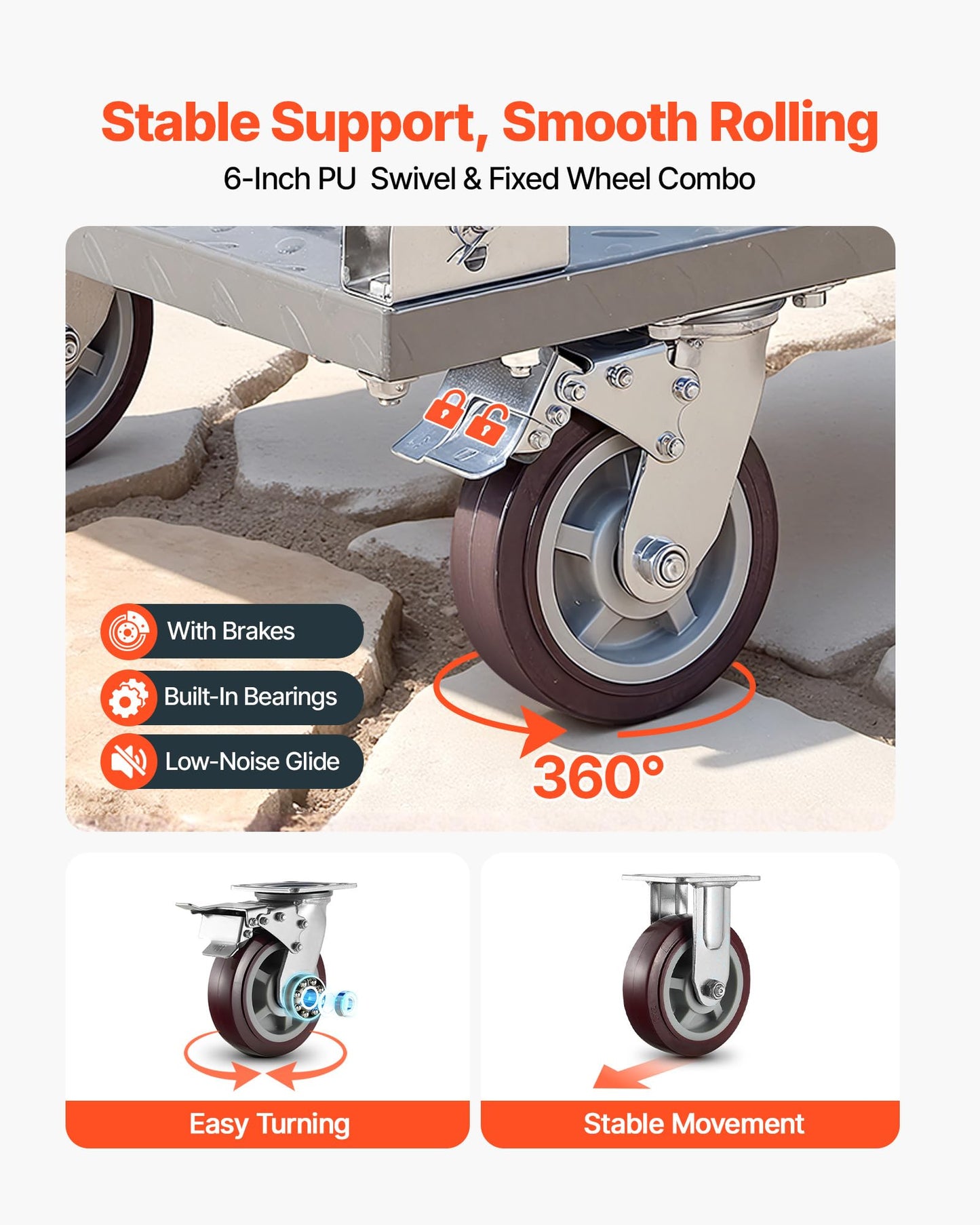 VEVOR 2 in 1Platform Truck, 2650 LBS Heavy Duty Flatbed Cart Dolly with Detachable Rear Guardrail and Swivel Wheels, Foldable Hand Push Truck Cart for Groceries, Garage, Warehouse (48"×24")