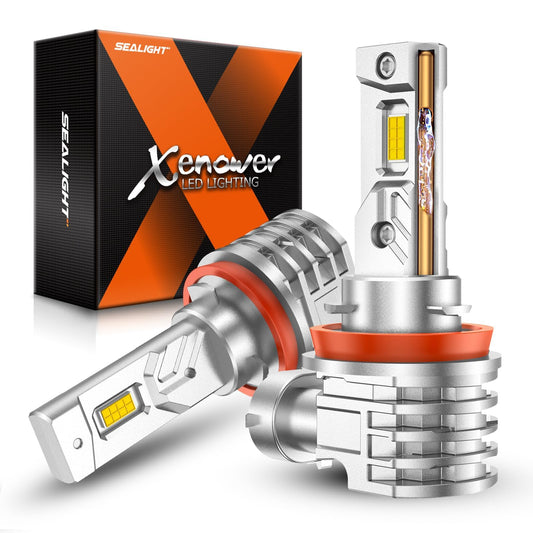 SEALIGHT H11 LED Fog Light Bulbs, 16000LM 6000K, 32 CSP Chips, All-in-One Design, H11/H16/H8, White, Pack of