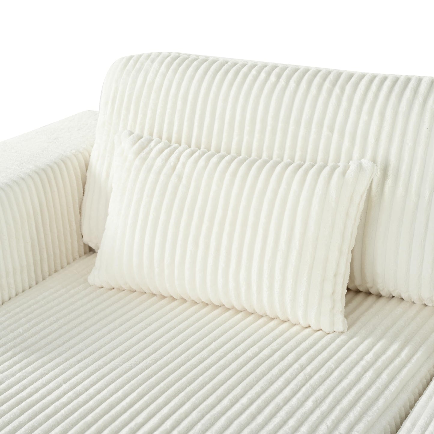86-Inch Fluffy Corduroy Boneless Sleeper Daybed Loveseat Double Recliner Chaise Lounge Sofa Couches, Floor Cloud Sofa Chaise W/4 Pillows for Home Apartment Living Room