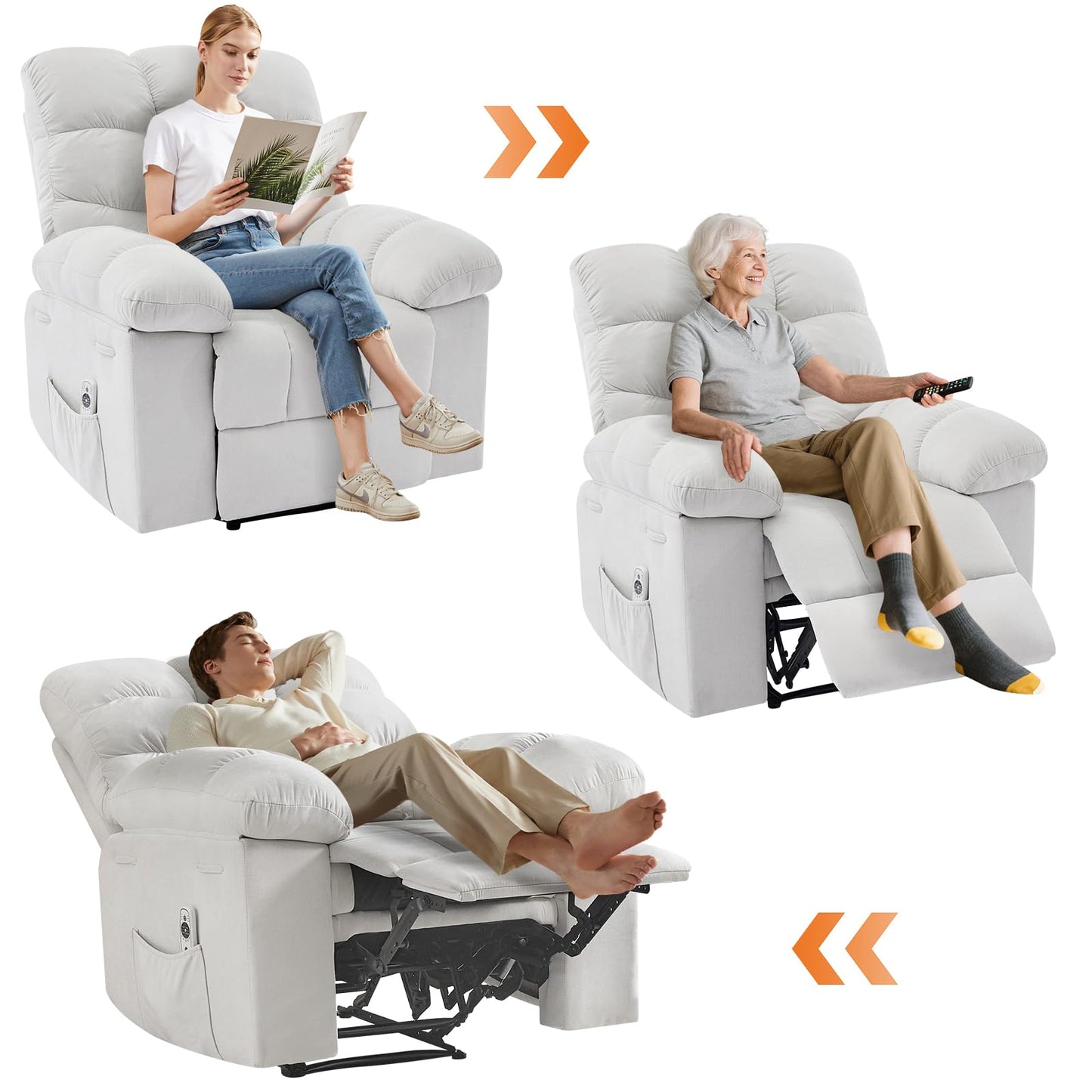Garvee 21.4in Wide Recliner Chair,Massage & Heat Recliner Chair for Adults,Home Theater Seating with Lumbar Support,Ergonomic Breathable Fabric Nursery Rocking Chairs for Living Room