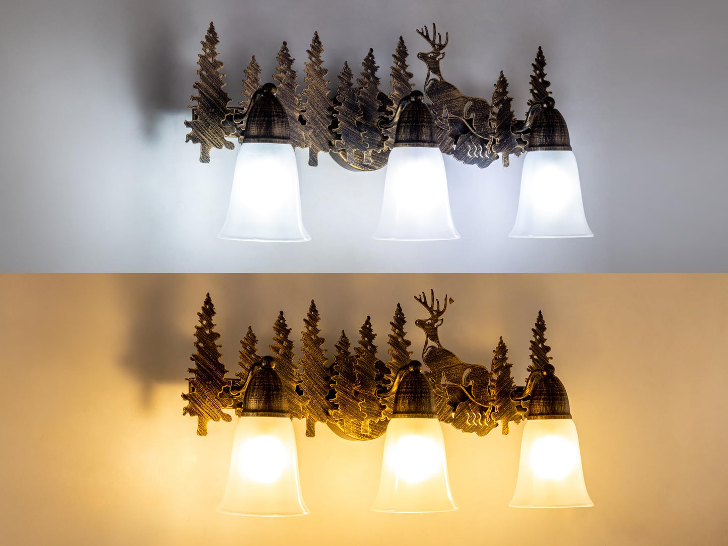 TOCHIC Rustic Bathroom Vanity Light Over Mirror, 3 Lights Farmhouse Bathroom Light Fixtures, Western Moose Sconces Bath Vanity Wall Lighting for Mirror Cabinets, Powder Room, Living Room, 24" L