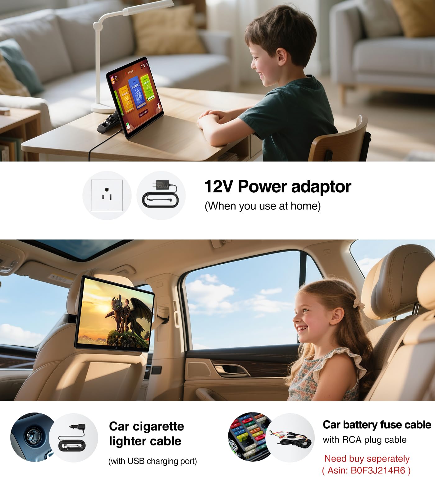 15.6inch Android 13 Headrest Monitor Car TV Touchscreen Entertainment System for Backseat,Support Phone Wireless Mirroring Sync Screen HDMI Bluetooth USB SD 4K Video Playback (2G+32G(2PCS))