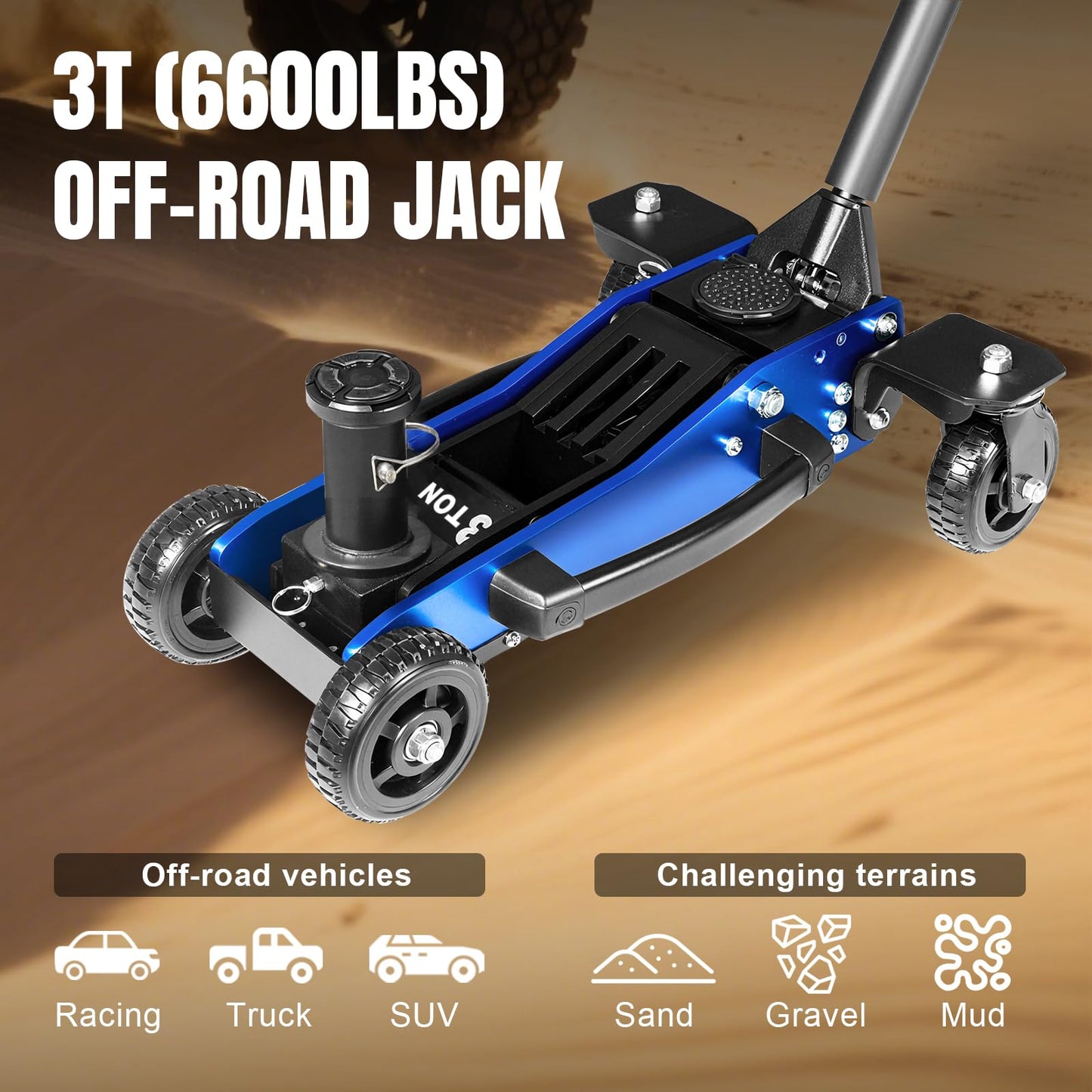 Jack Boss 3 Ton Off Road Jack with Big Wheels, Dual Pumps Hydraulic Lift, Heavy Duty Off Road for Trucks and SUV, Off-Road Vehicle Jack