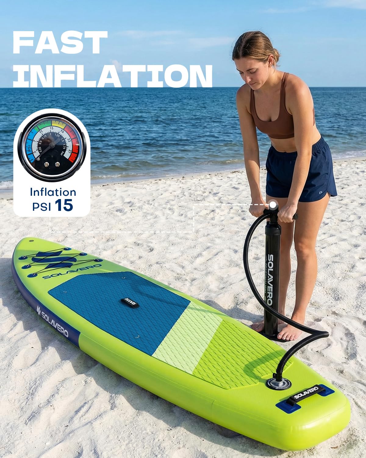 SOLAVERO 10'6" Inflatable Stand Up Paddle Board with Premium SUP Accessories, Anti-Slip EVA Deck for Adults of All Skill Levels, Paddleboard for Fishing, Yoga & Sunbathing