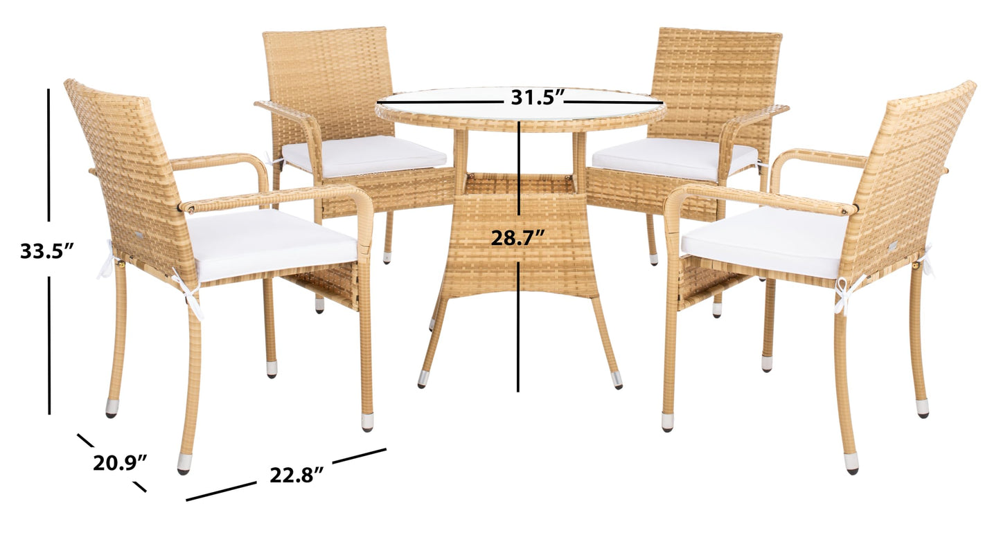 SAFAVIEH Outdoor Collection Laina Natural/White Cushion Wicker 5-Piece Dining Set