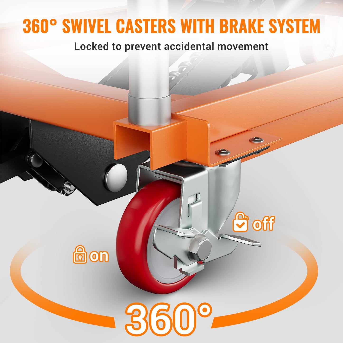 Hydraulic Lift Table Cart, 330lbs Capacity 28.5" Lifting Height, Manual Single Scissor Lift Table with 4 Wheels and Non-Slip Pad, Hydraulic Scissor Cart for Material Handling, Orange
