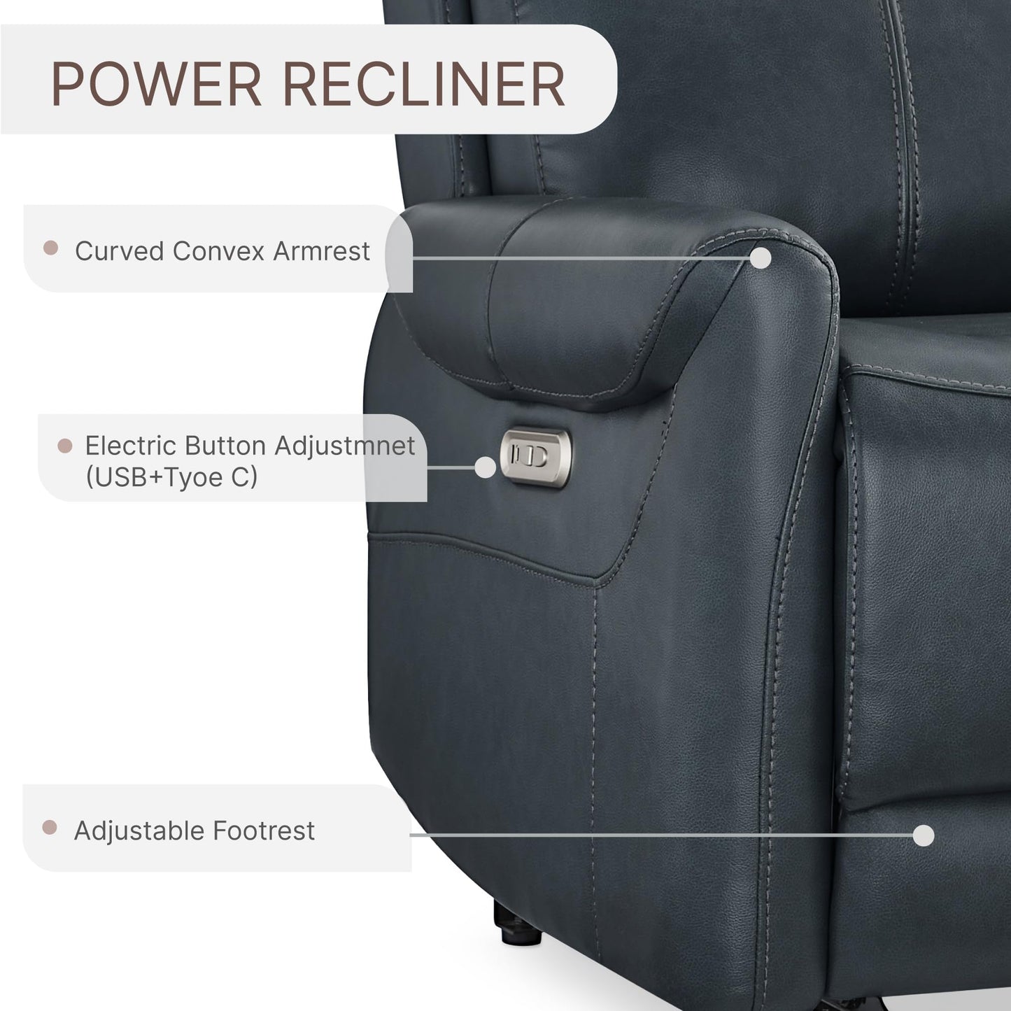 KISLOT Wall Hugger Recliner Chair for Adults, Faux Leather RV Recliner with USB Charging Ports Electric Power Reclining Sofa for Living Room Home Theater Seating Bedroom