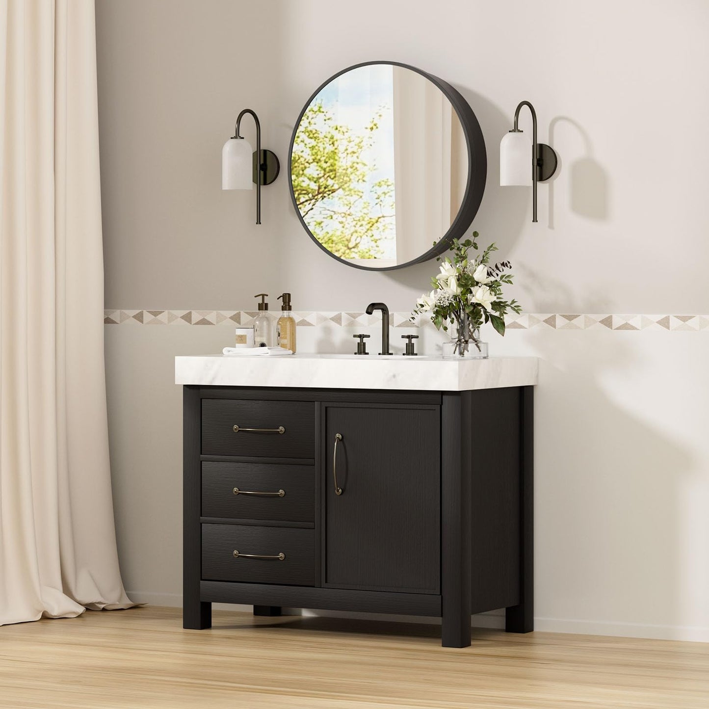 YTSMIR 24 x 24 Inch Round Medicine Cabinet Mirror Black,Circular Bathroom Mirror with Storage Wall Mounted,Metal Framed Medicine Cabinets with Tempered Glass Adjustable Shelves for Bathroom Vanity