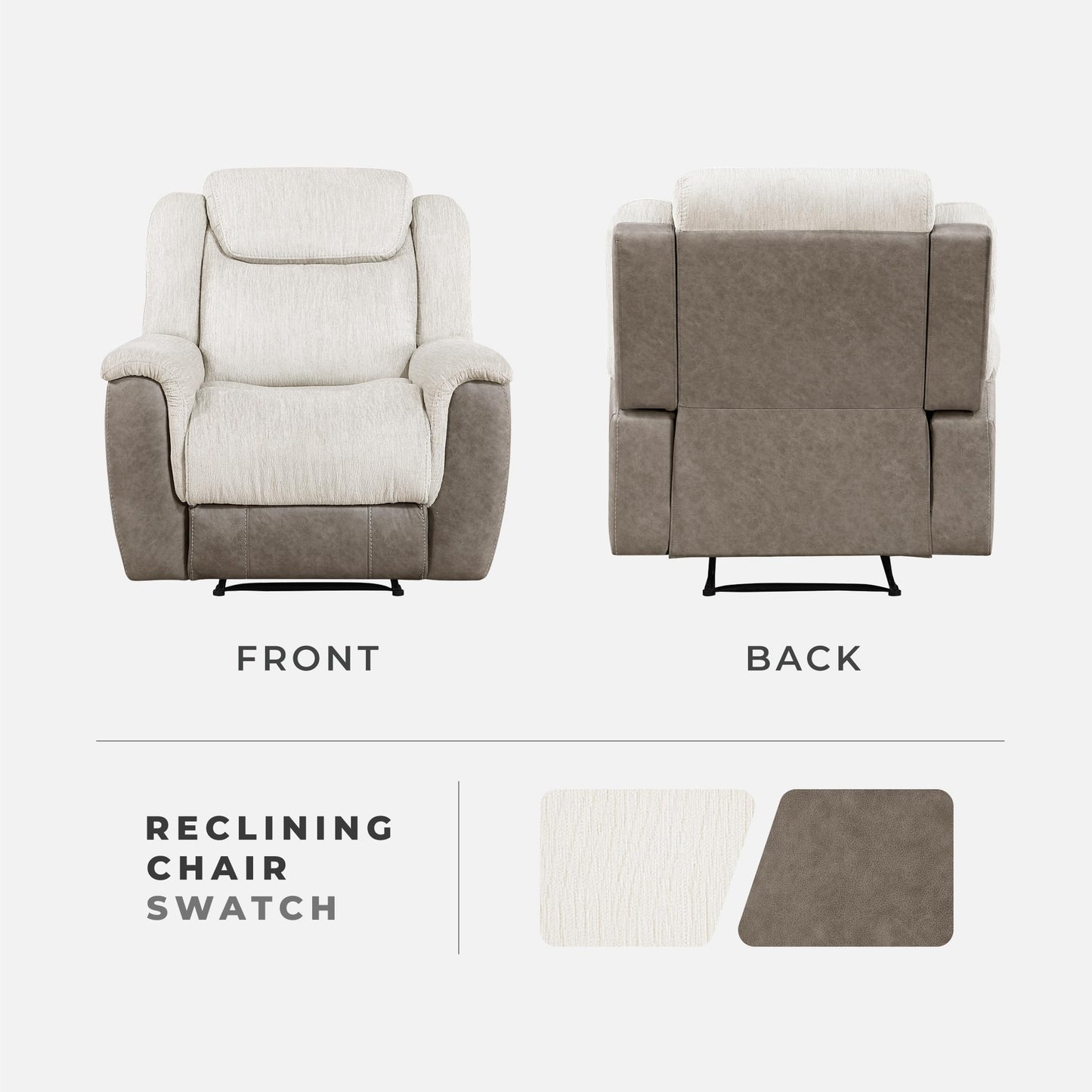 Lexicon Manual Recliner Chair for Living Room, Chenille Upholstery Reclining Chair, Home Theater Seating, Wall Hugger, Padded Headrest, Required Assembly, Two-Tone Beige