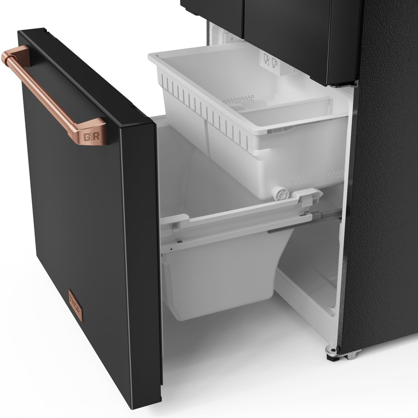 Thor Kitchen Gordon Ramsay 30 Inch 17.7 cu ft French Door Counter Depth Refrigerator with Ice Maker in Black/Rose Gold