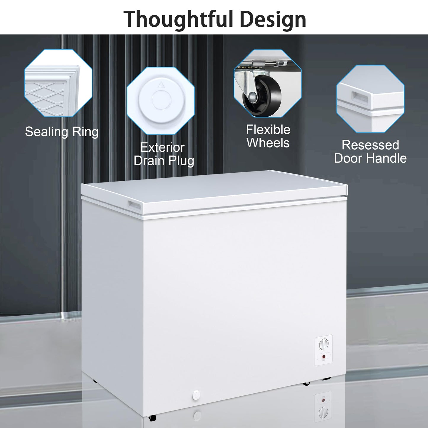 Large Chest Freezer, 10 Cu.Ft Commercial Deep Freezer with 8 Level Adjustable Temperature(-11.2°F to 10.4°F), Energy Saving Freezer with Removable Basket, Universal Wheels, White
