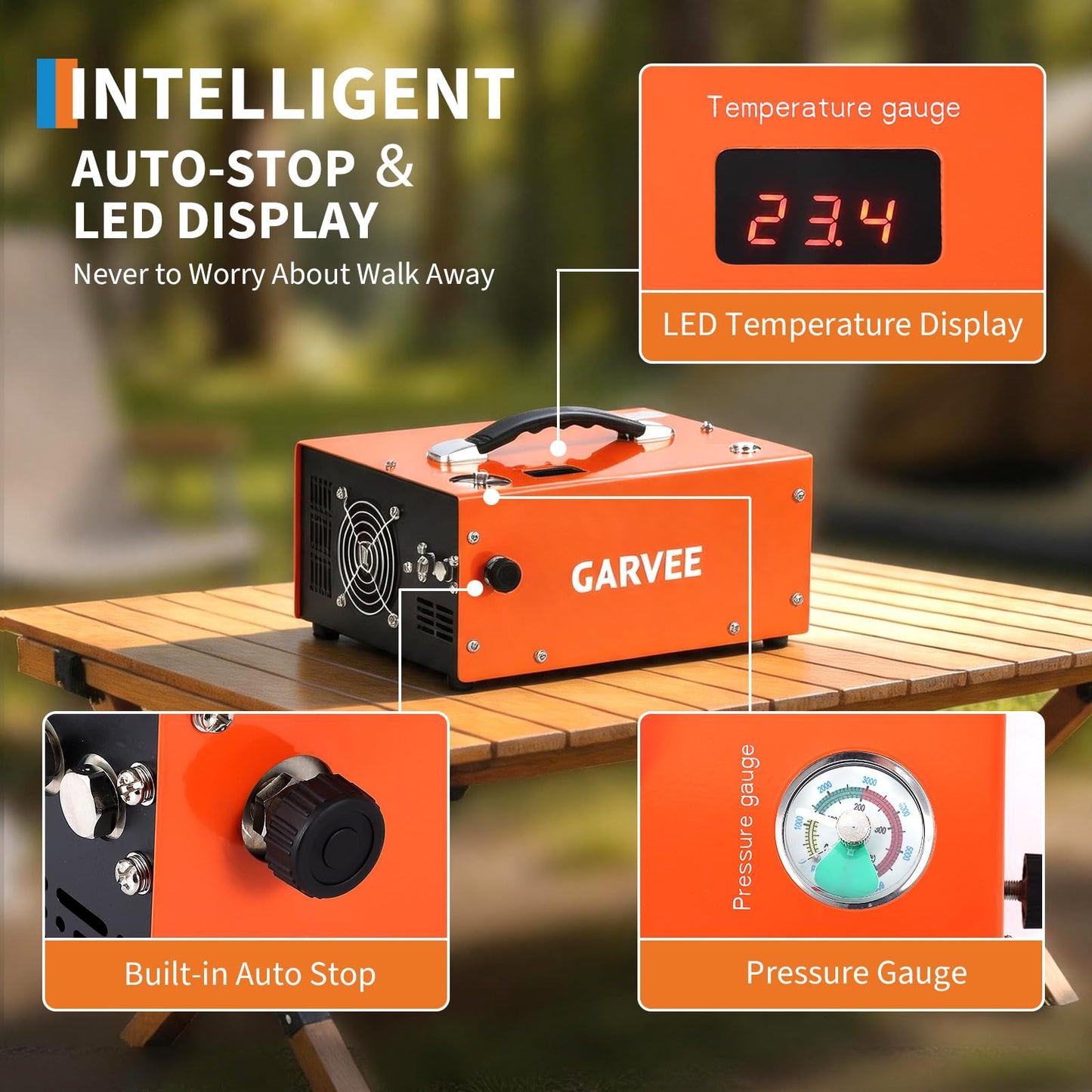 PCP Air Compressor, 4500PSI/30Mpa, 350W Oil-Free Fast Fill Pump with Auto Shut-Off, Dual Power 12V DC & 110V/220V AC, Portable Air Pump for Airguns, Air Rifle, Paintball, HPA Tanks(Compact)
