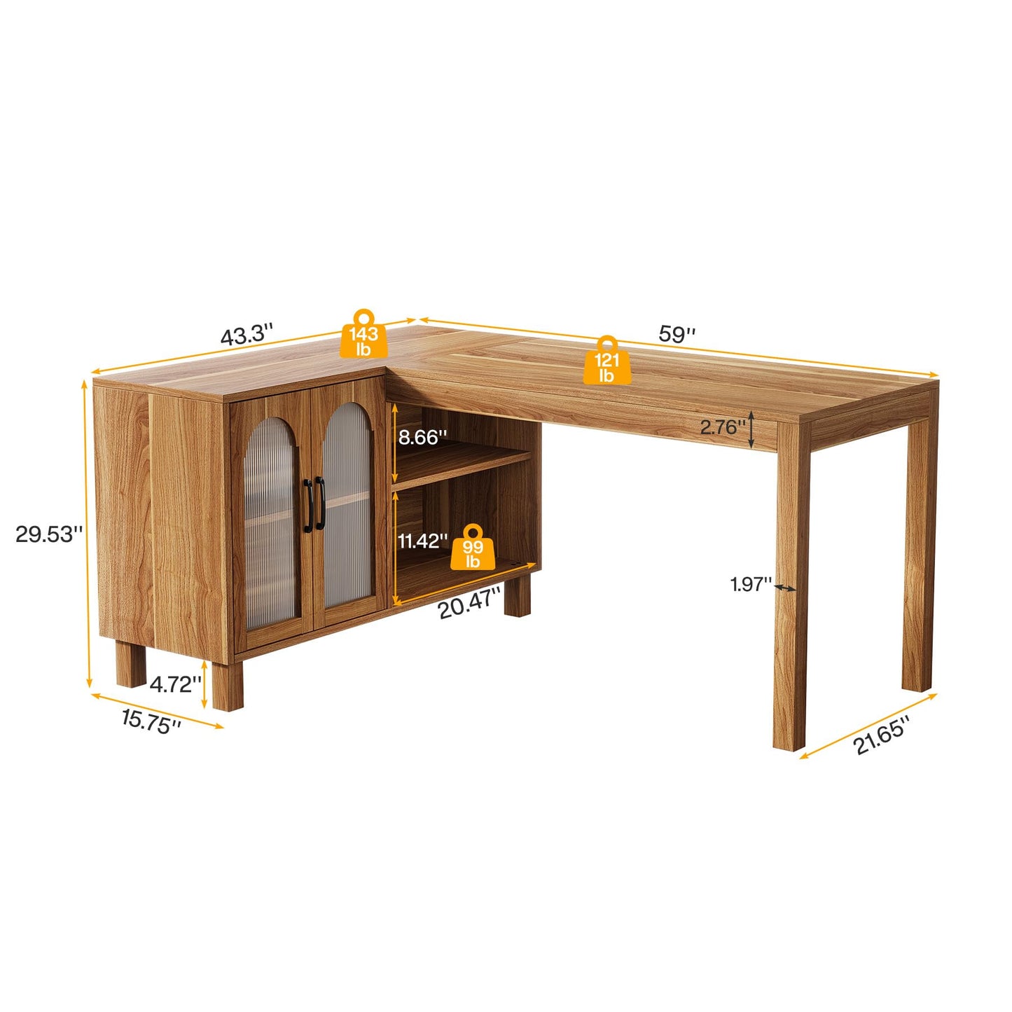 Tribesigns 59-Inch L-Shaped Desk with File Cabinet & Shelves, Brown
