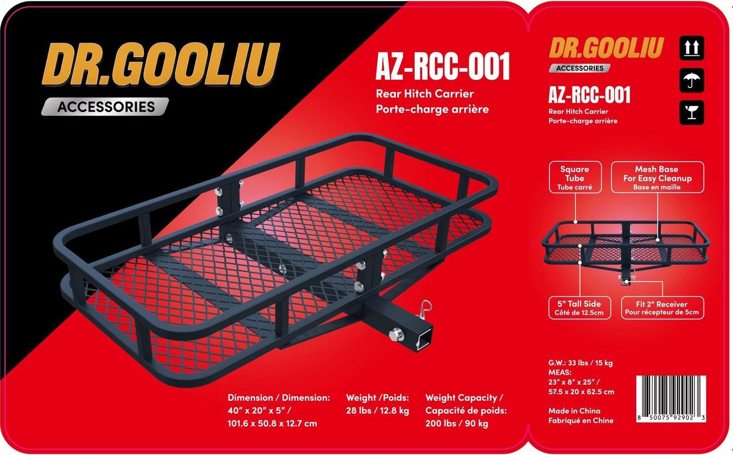 Universal Rear Cargo Carrier – Heavy-Duty Golf Cart Hitch Mount Rack, 2" Receiver – Black Steel Utility Basket by Dr. Gooliu