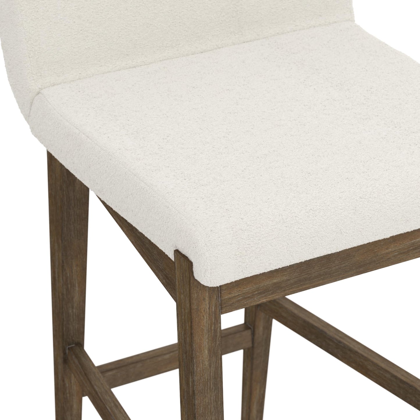 Nathan James Gracie Modern Counter Height Bar Stool with Back, Counter Stool Upholstered Chair with Natural Textured Linen and Brushed Wooden Legs, Cream Boucle/Dark Brown