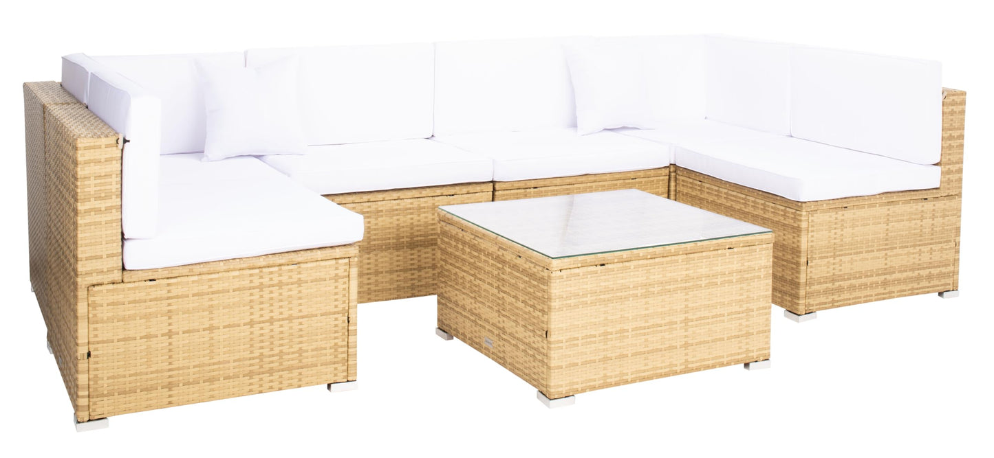 SAFAVIEH Outdoor Collection Diona Natural/White Wicker Conversation Patio Set