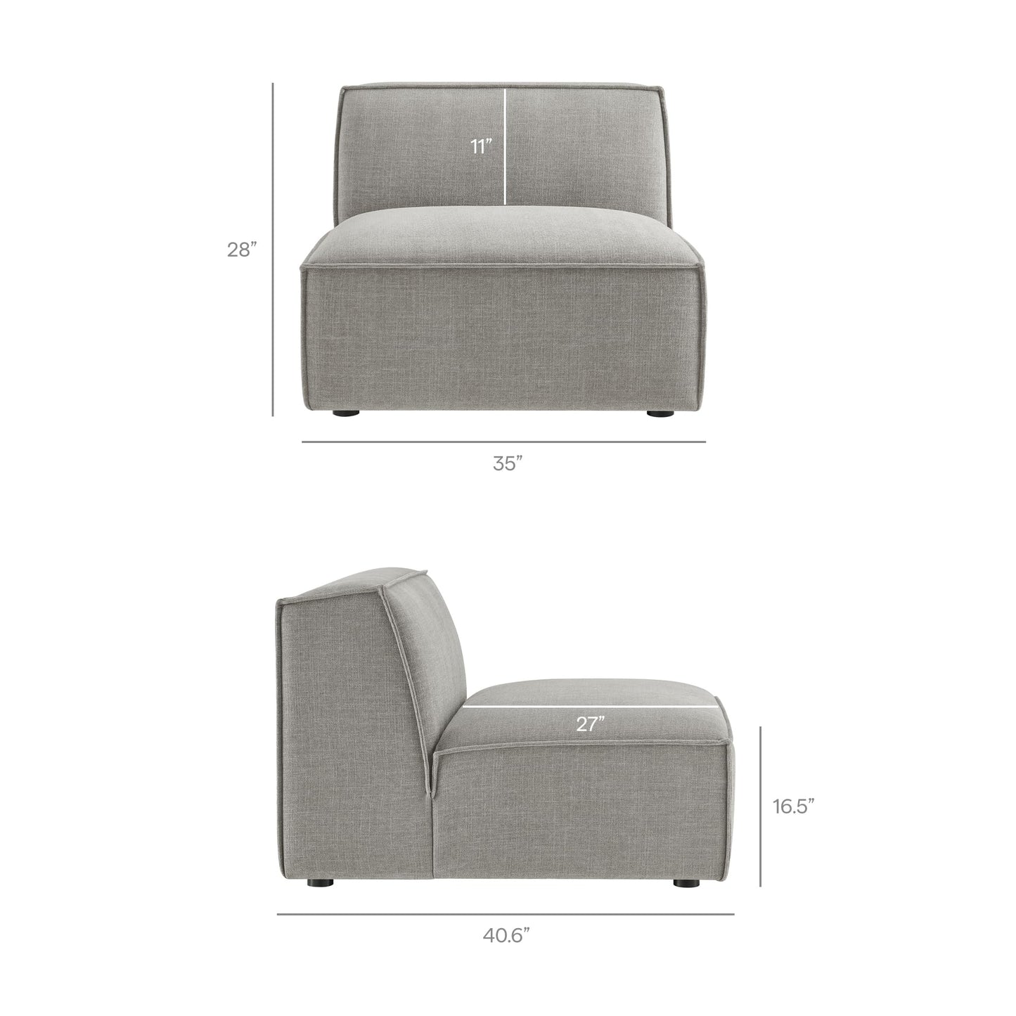 Modway Restore Performance Fabric Upholstered 4-Piece Modular Sofa Set with Ottoman in Pewter - Low Profile Sectional Sofa with Coil Seat Support and French Piping