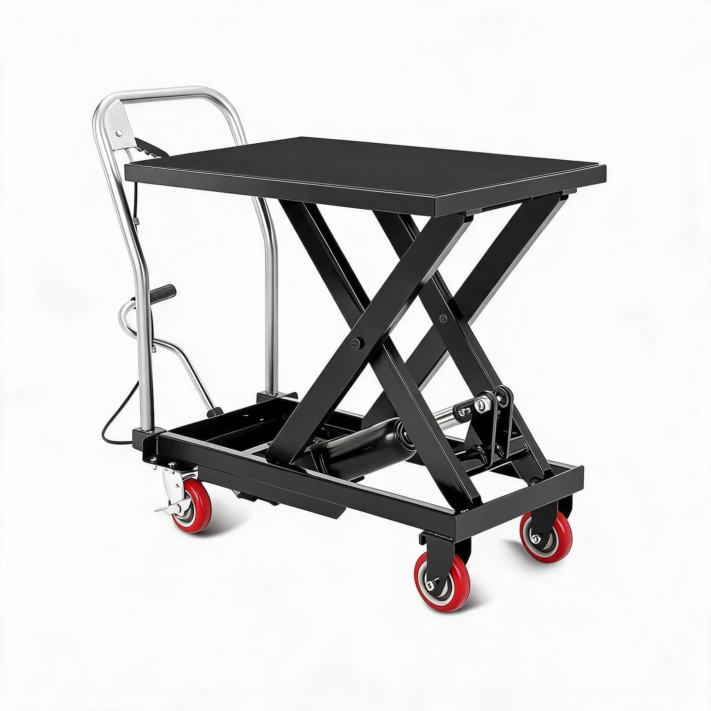 GarveeTech Hydraulic Lift Table Cart 330 LBS Capacity, Manual Scissor Lift with 4 Wheels & Non-Slip Platform, Adjustable 11 in to 28.5 in Height for Material Handling in Workshop, Warehouse