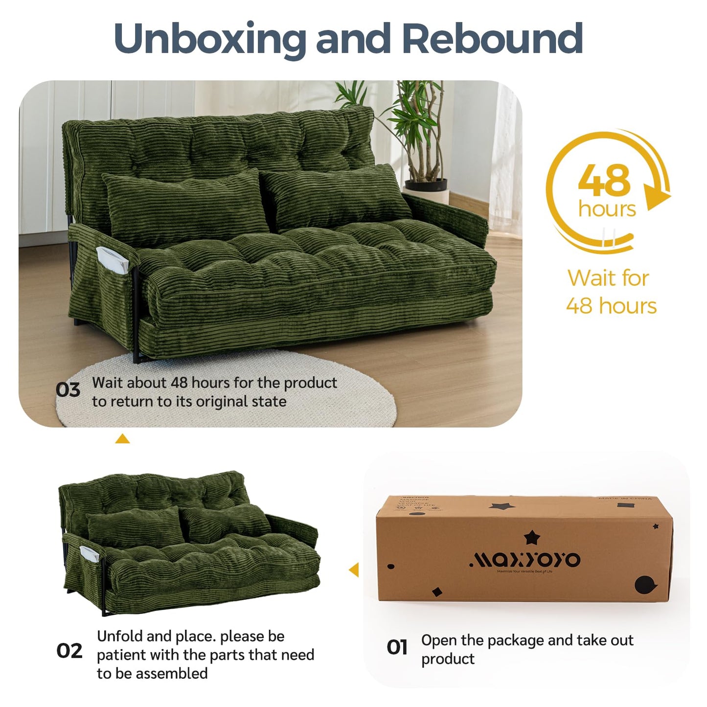 MAXYOYO Adjustable Floor Sofa Couch with 2 Pillows, Multi-Functional Bean Bag Bed, 5-Position Foldable Lazy Sofa Bed with Armrest, Versatile Floor Seating for Reading, Dark Green, Double