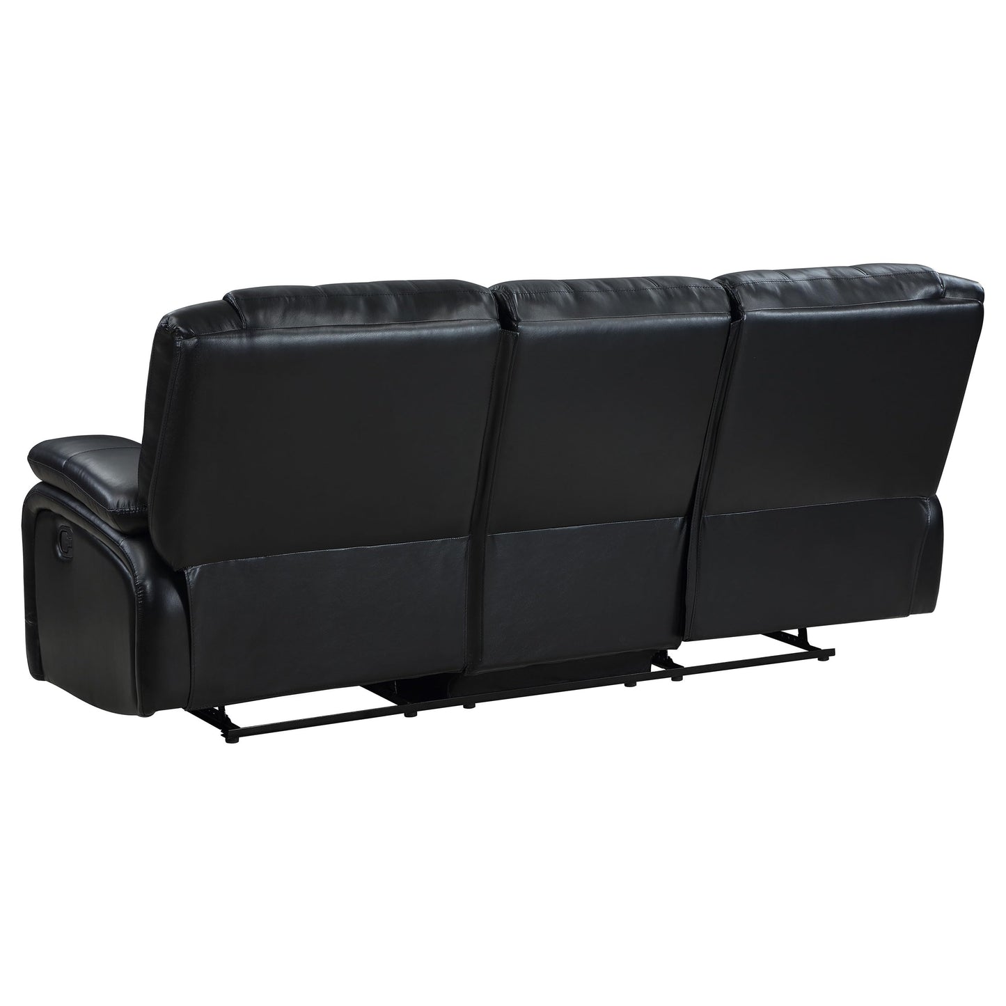 Coaster Home Furnishings - Camila - Wood and Faux Leather - Reclining Sofa with Manual Motion, Padded Pillow Arms, and Channeled Seat - Living Room - Black - 610244