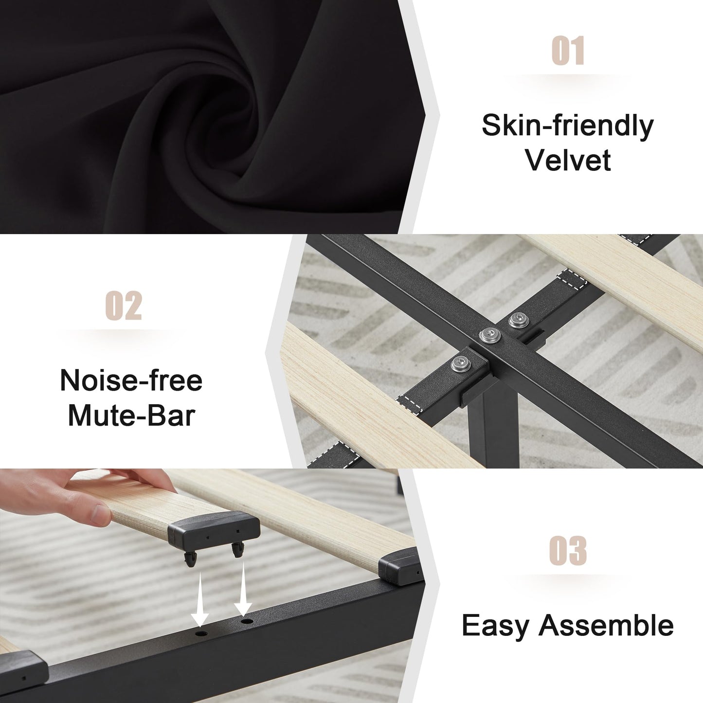 VECELO Queen Size Bed Frame with 4 Storage Drawers, Adjustable Height Headboard, Heavy-Duty Platform Bedframe with Strong Wooden Slats, No Box Spring Needed, Black