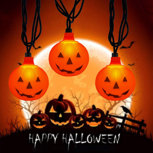 Egcol 8.5FT Pumpkin String Lights - 10 Warm LED Indoor & Outdoor Decorations - Plastic