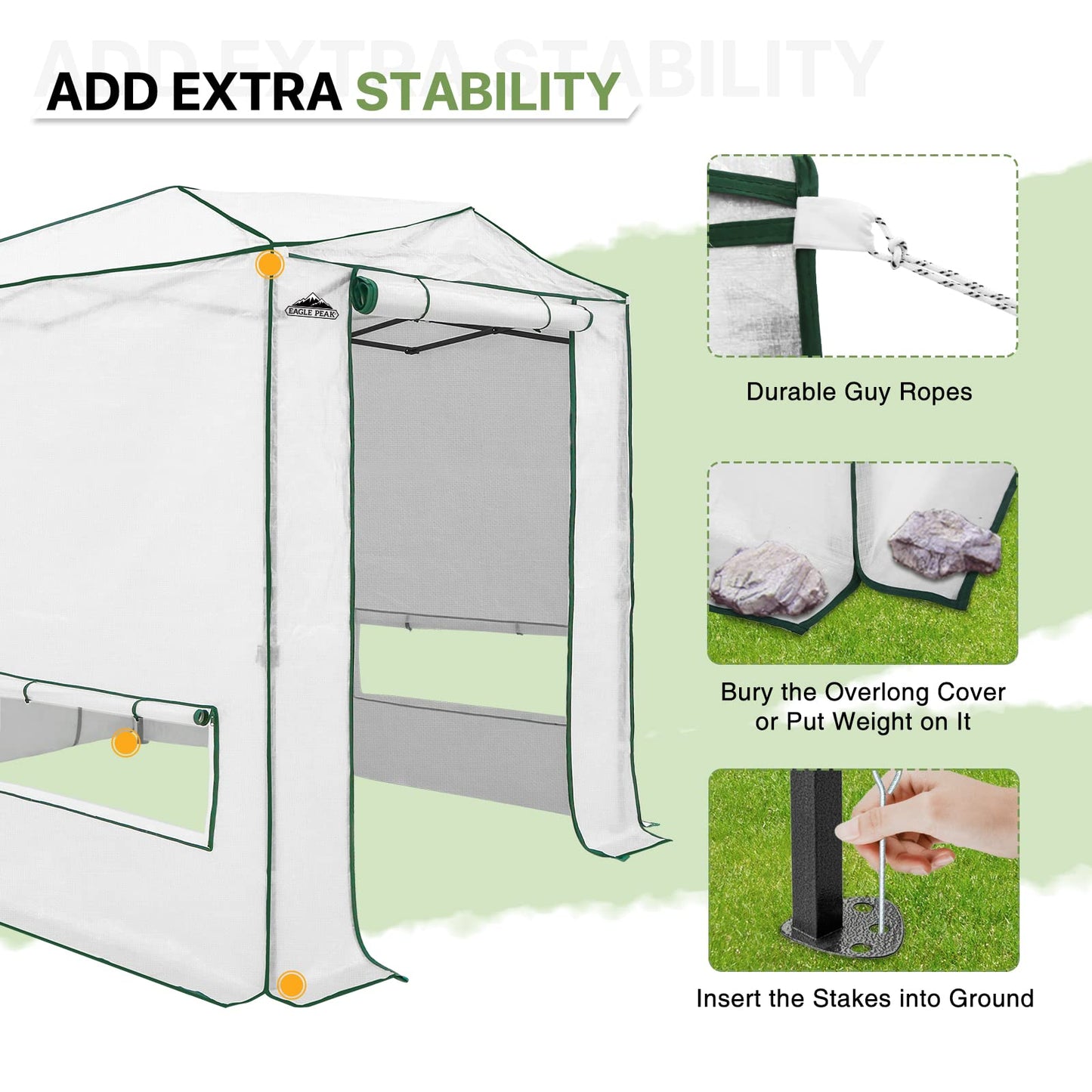 EAGLE PEAK 8x6 Portable Walk in Greenhouse, Pop Up Indoor Outdoor Greenhouse, Green House Kit with Zippered Roll-Up Doors and Windows, Woven Cover, Translucent