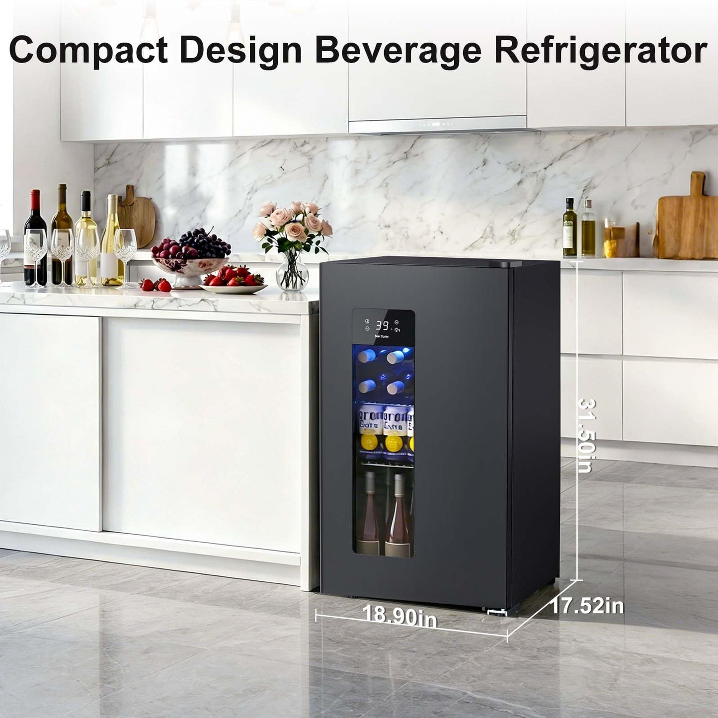 Antarctic Star Mini Fridge Auto Defrost Beverage Refrigerator, 130 Can with Glass Door &Adjustable Shelves, 21-50°F Temp Control,Beverage Cooler for Soda, Beer, Wine, Home Bar, Office, 3.2 Cu.Ft