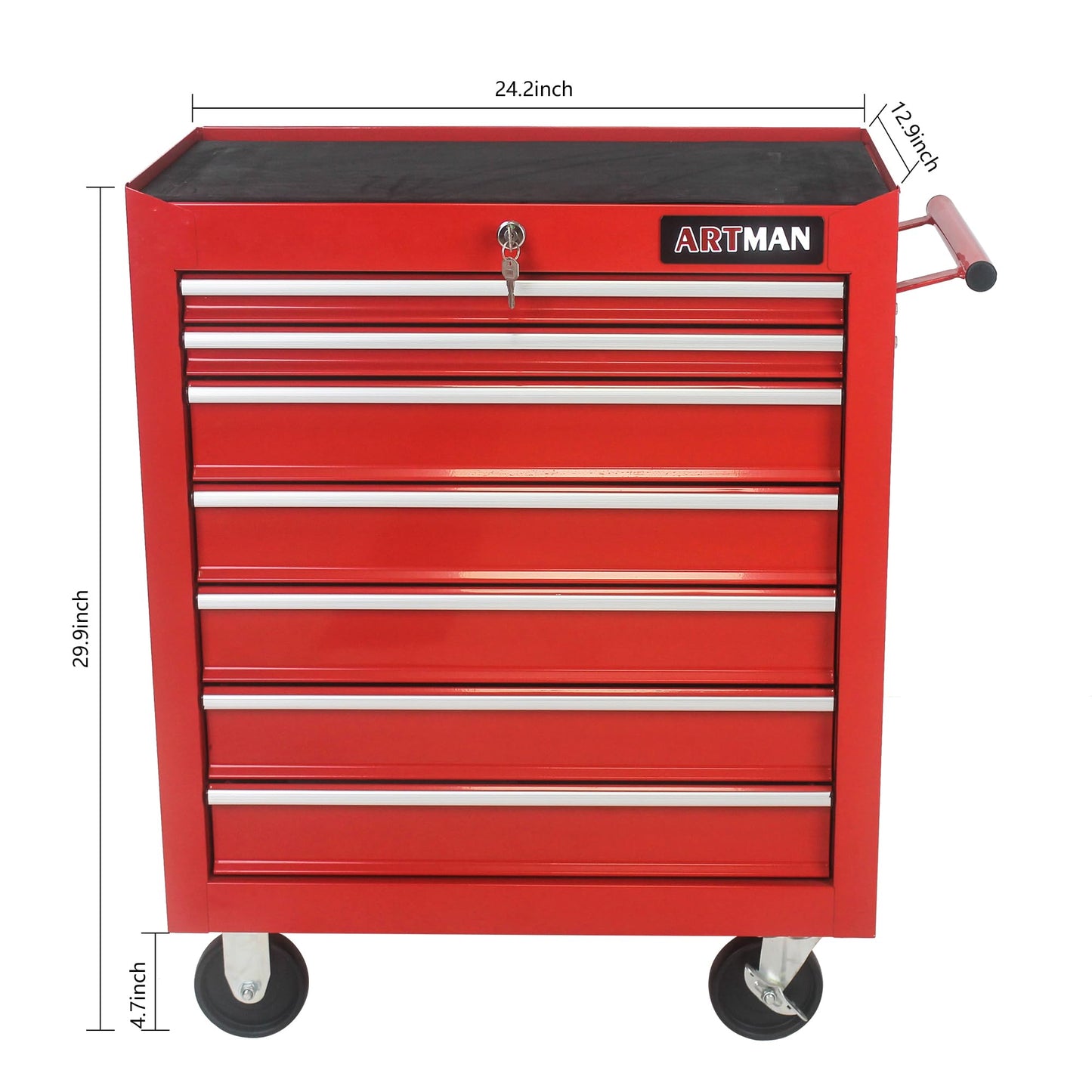 YOPTO Multifunctional Tool Cart with 7 Ball-Bearing Drawers,Portable Rolling Tool Chest W/ 4 Wheels,Key Locking and Pull Handle,for Garage,Warehouse,Workshop,Repair Shop,Red