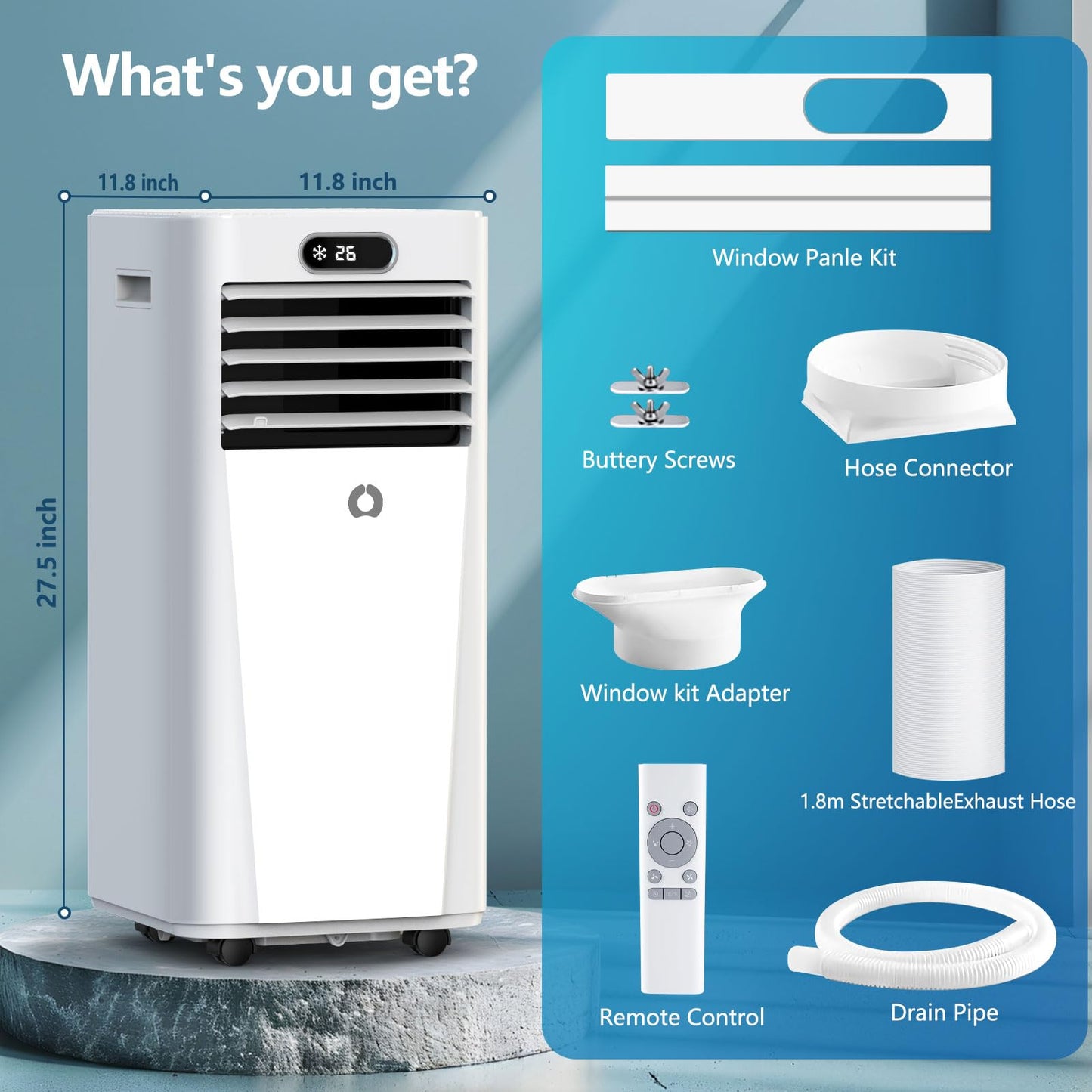 10000Btu Portable Air Conditioners, 4 in 1 Portable AC with Cooling, Dehumidification, Fan, for Medium Rooms (450 Sq.Ft), featuring an Auto-Evaporation System，Silent-Running Standing AC for Bedrooms
