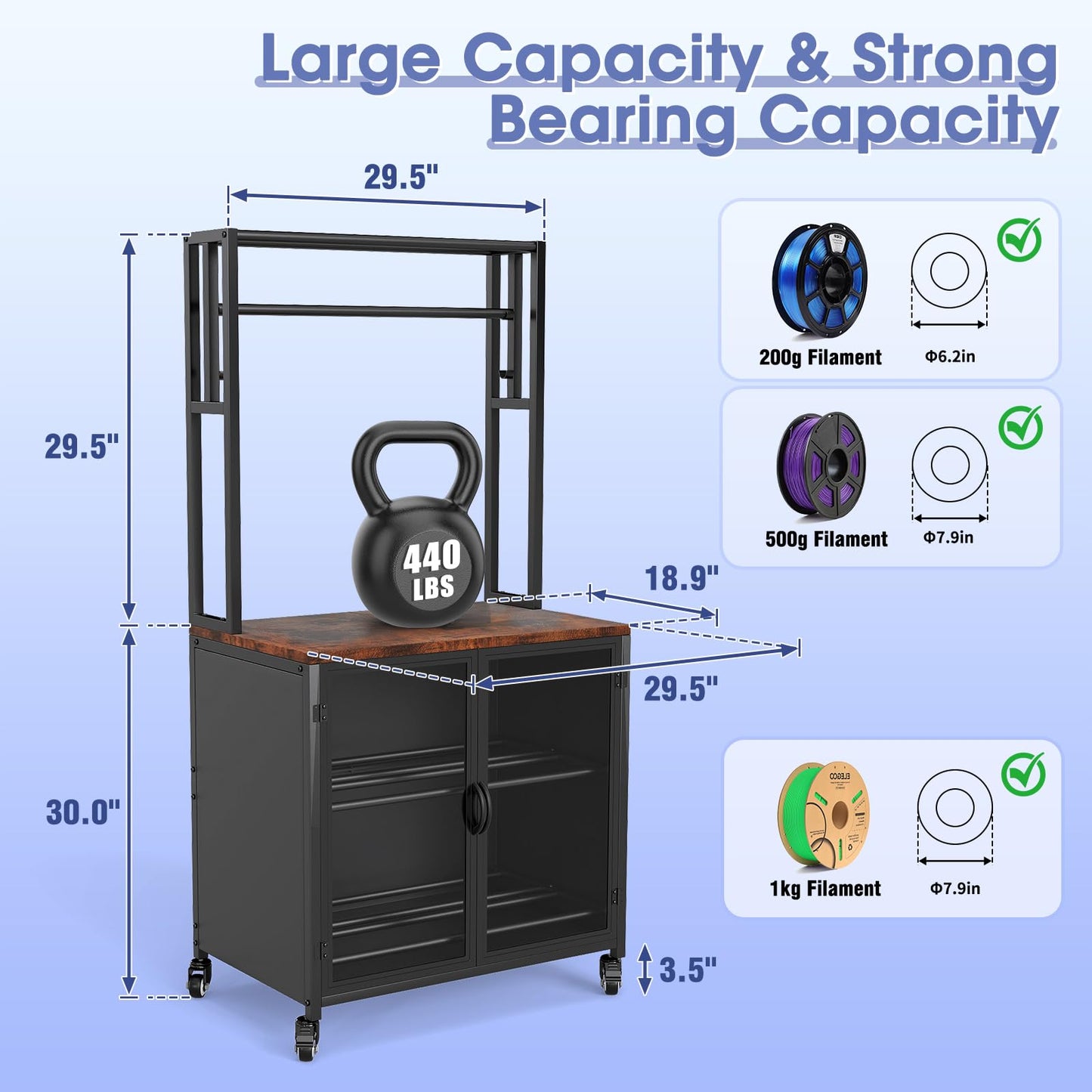 MASHELLY 3D Printer Stand with Filament Storage,3D Printing Filament Organizing Table, with Wheels and Storage Cabinet, Heavy-Duty 3D Printer Workbench for Studios and Offices, Black