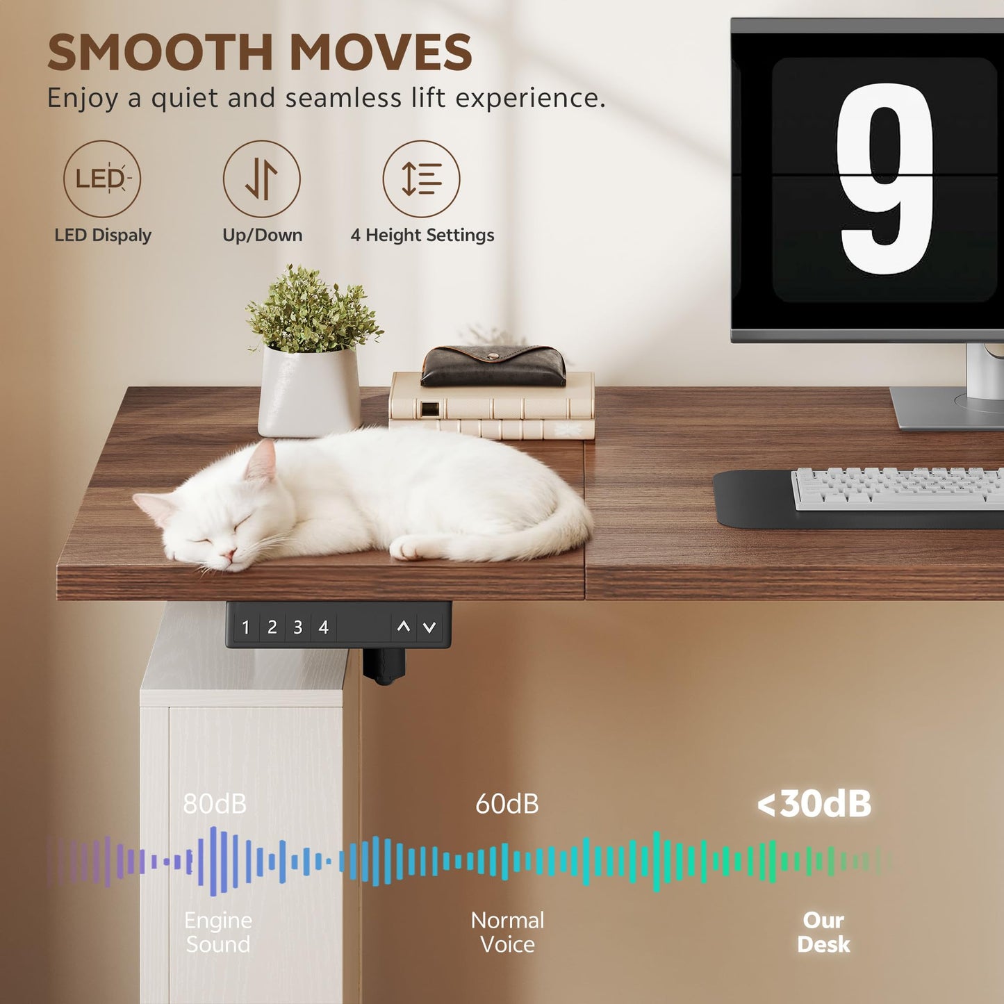 Homiflex 75.5 Inches Electric Standing Desk with Drawers Farmhouse Sit Stand Desk with Storage Adjustable Height Computer Desk with Power Outlets Printer Space for Home Office White and Walnut