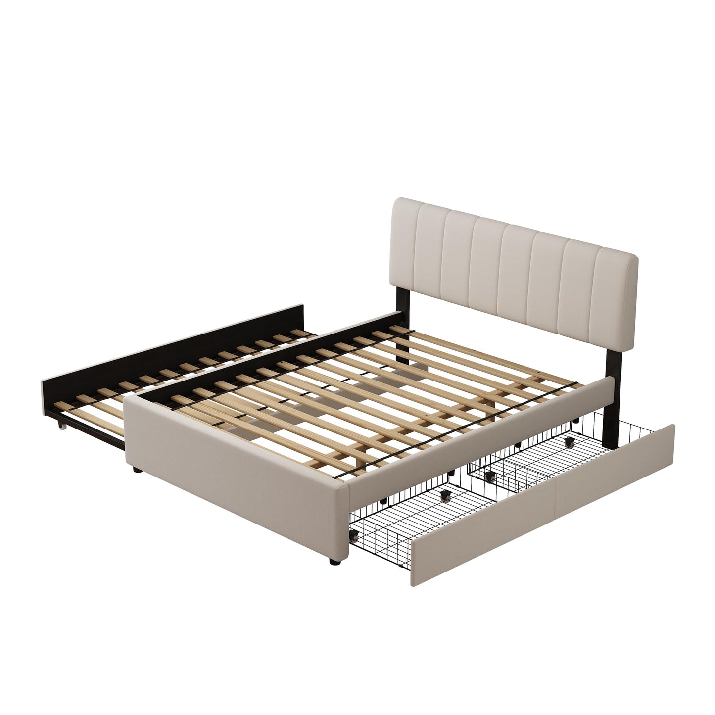 FAVSH Full Size Upholstered Platform Bed w/Trundle Bed & 2 Storage Drawers