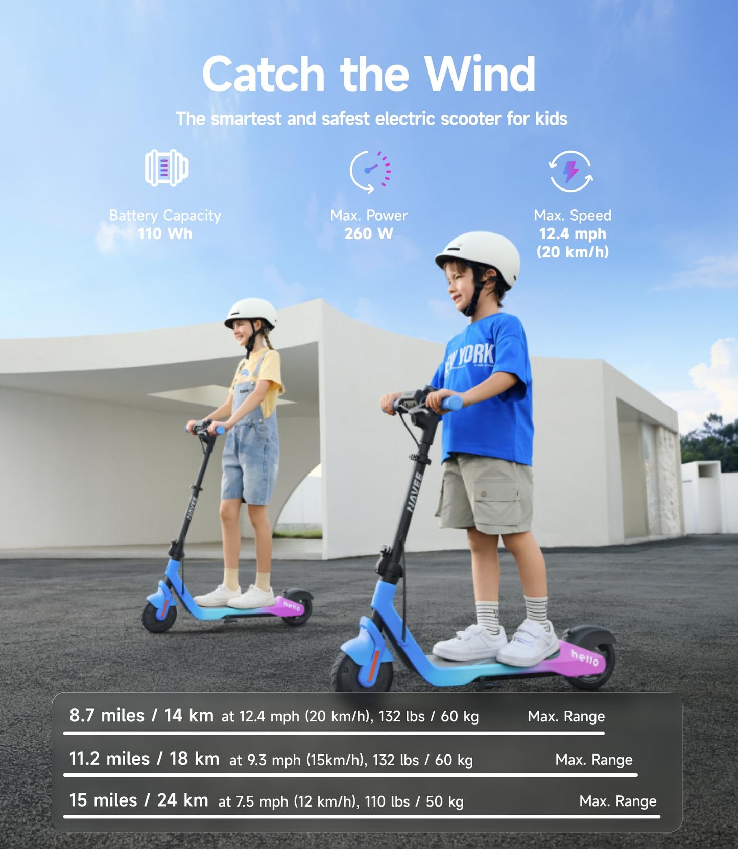 NAVEE K100 Max Electric Scooter for Kids - Parental APP Speed Control & 3-Level Adjustable Height for Ages 6-14, UL2272 Certified, 260W Motor & 10 mph, Perfect for Neighborhood Fun