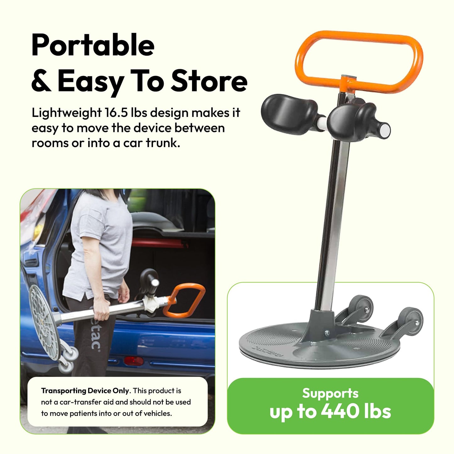 Etac Turner PRO Patient Transfer Aid – Assistive Standing Pivot Transfer from One Seated Position to Another, Requires Leg & Upper Body Strength to Stand & Turn in Place (440 lbs Capacity)