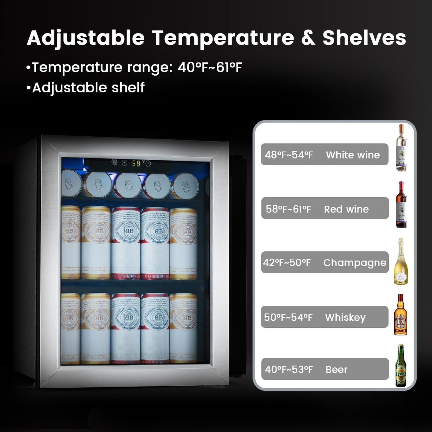 COWSAR 1.7 Cu. Ft Mini Beverage Refrigerator, 68 Cans, 16 Bottles Compact Drink Cooler with Glass Door & Touch Controls for Home, Office Bar