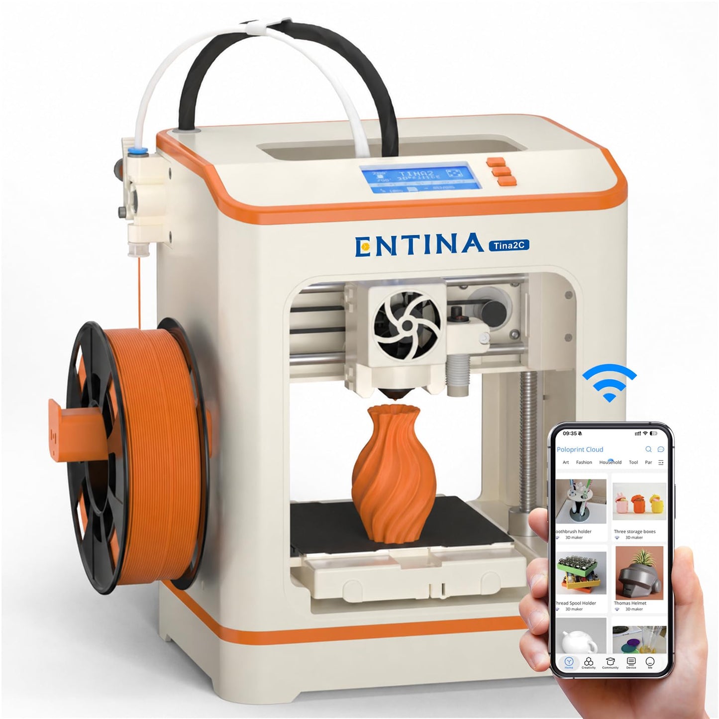 ENTINA TINA2C Mini 3D Printer with Wi-Fi & App Control, Fully Assembled, Auto Leveling, Silent Print,1500+ Models, 20+ DIY Modules, Fully Open Source DIY 3D Printer for Beginners, Makers