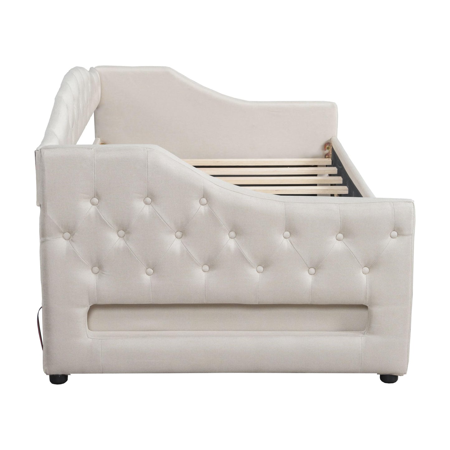 Merax Modern Upholstered Platform Bed Frame with Storage Drawers, Linen Sofa Day Bed, No Box Spring Needed/Easy Assemble/Twin XL, Beige