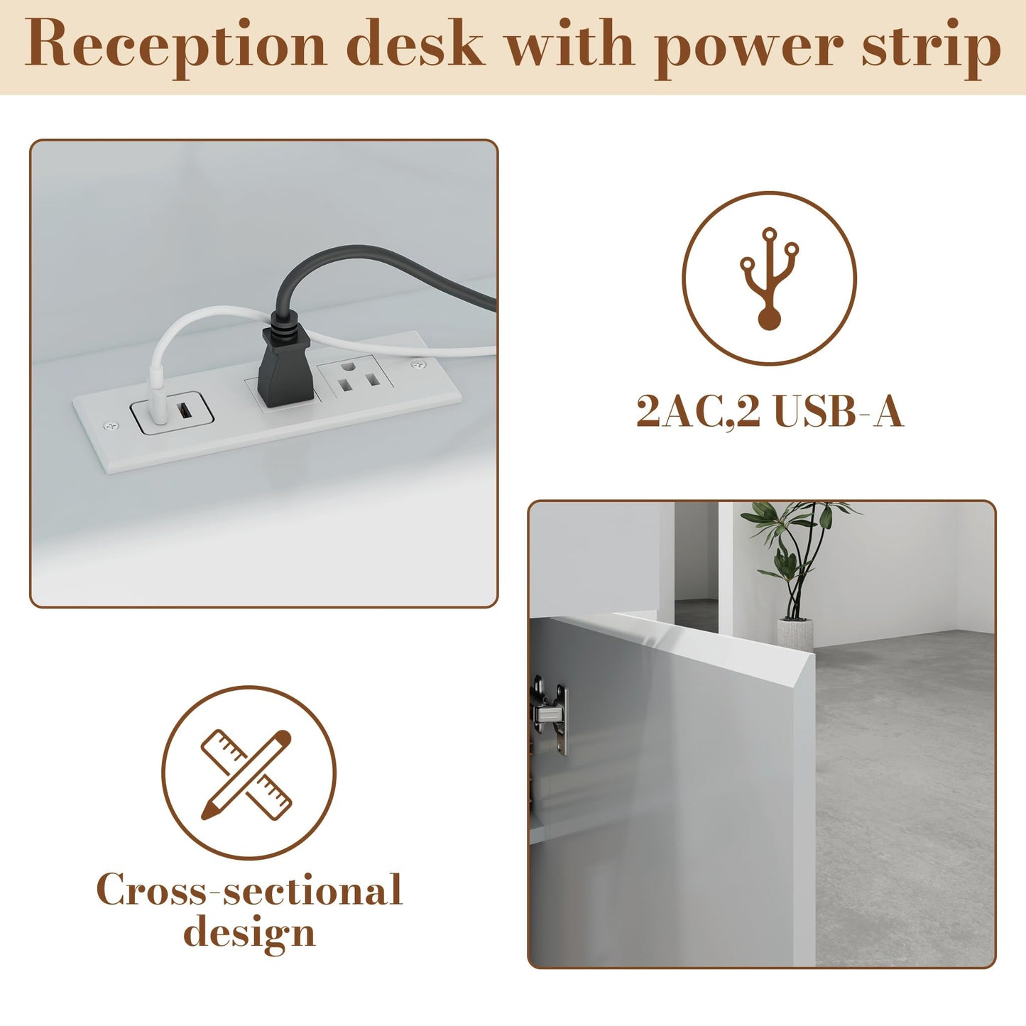 Reception Desk with Counter, Small Front Desk Reception Counter Lockable Drawer, Grille Design Wooden Modern Reception Table for Salon Lobby Office Home Supermarket (White-1)