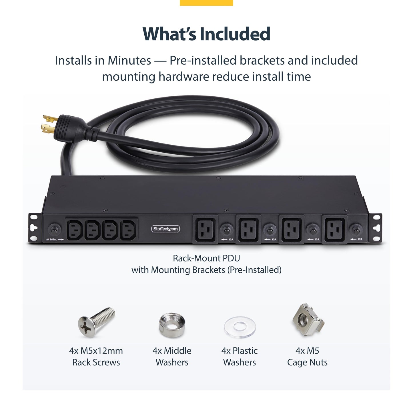 StarTech 20-Outlet Rackmount PDU, 1U Server Power Strip, 16x C13 + 4X C19, 8X Front and 12x Rear Outlets, NEMA L6-30P Wall Connection, 30A/240V, UL-Listed, TAA