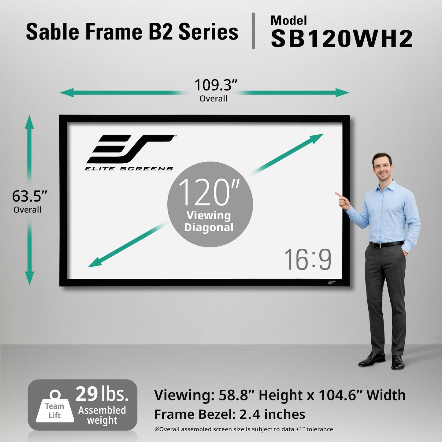 Elite Screens Sable Frame B2 Series 120-Inch 16:9 Projector Screen, Fixed Frame Wall Mounted, 4K/8K UHD & Active 3D, CineWhite UHD-B, ISF Certified, UST Compatible, SB120WH2-X