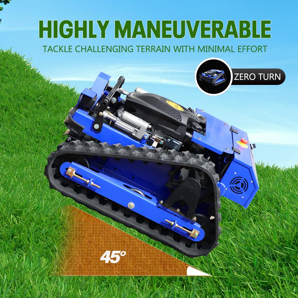 Remote Control Lawn Mower–700m Range, Hybrid Gas-Electric Power, Track Design, All-Terrain, Adjustable Cutting Height (0.79-5.9 inches)