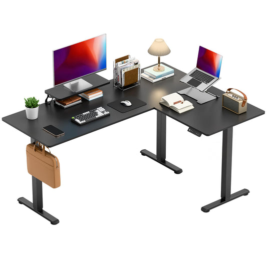 Shahoo L Shaped Electric Standing Desk, 63"x47.2" Corner Height Adjustable Sit Stand Desk with Monitor Riser, Ergonomic Stand Up Desk, 154 LBS Load Capacity Quiet Motor Home Office Computer Desk